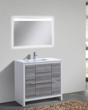 KubeBath Dolce 36″ Ash Gray Modern Bathroom Vanity with Quartz Countertop