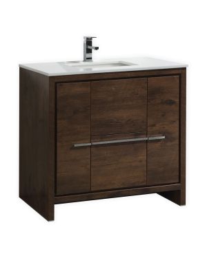 KubeBath Dolce 36″ Rose Wood Modern Bathroom Vanity with Quartz Countertop
