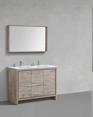 KubeBath Dolce 48″ Double Sink Nature Wood Modern Bathroom Vanity with Quartz Countertop