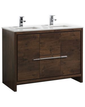 KubeBath Dolce 48″ Double Sink Rose Wood Modern Bathroom Vanity with Quartz Countertop