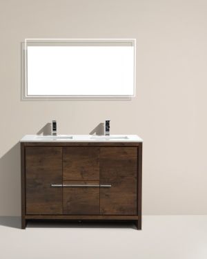 KubeBath Dolce 48″ Double Sink Rose Wood Modern Bathroom Vanity with Quartz Countertop
