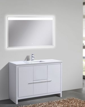KubeBath Dolce 48″ High Gloss White Modern Bathroom Vanity with Quartz Countertop