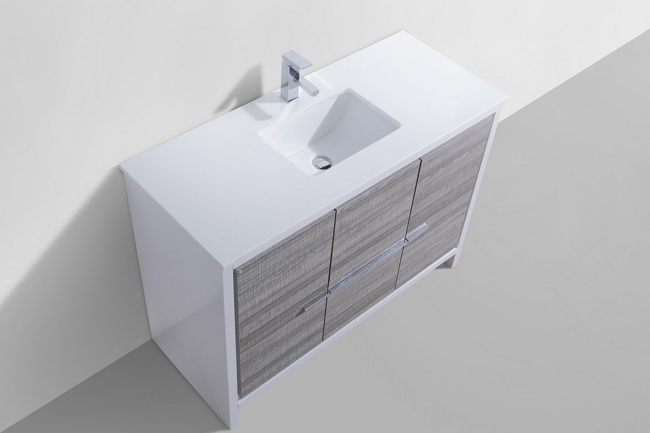 KubeBath Dolce 48″ Ash Gray Modern Bathroom Vanity with Quartz Countertop