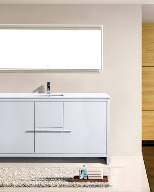 KubeBath Dolce 60″ High Gloss White Modern Bathroom Vanity with Quartz Countertop
