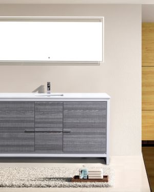 KubeBath Dolce 60″ Ash Gray Modern Bathroom Vanity with Quartz Countertop