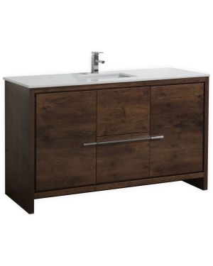 KubeBath Dolce 60″ Rose Wood Modern Bathroom Vanity with Quartz Countertop