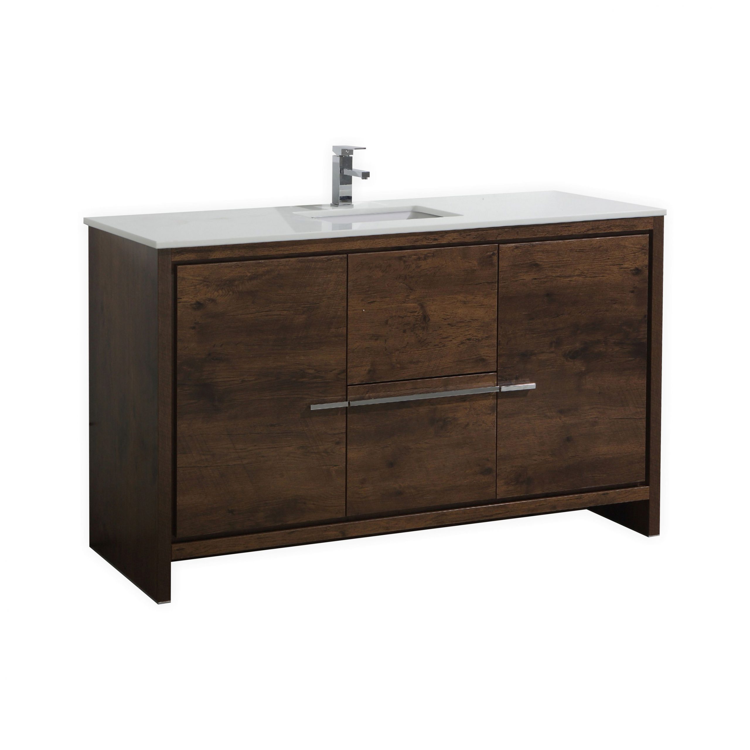 KubeBath Dolce 60″ Rose Wood Modern Bathroom Vanity with Quartz Countertop
