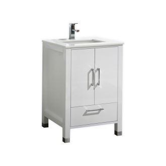 Anziano 24" High Gloss White Vanity w/ white Quartz Countertop and Undermount Sink