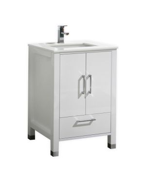 Anziano 24″ High Gloss White Vanity w/ white Countertop and Undermount Sink