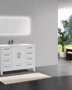 Anziano 48″ High Gloss White Single Sink Vanity w/ White Countertop