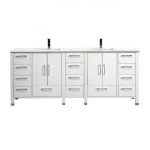 Anziano 84" High Gloss White Double Sink Vanity w/ White Countertop