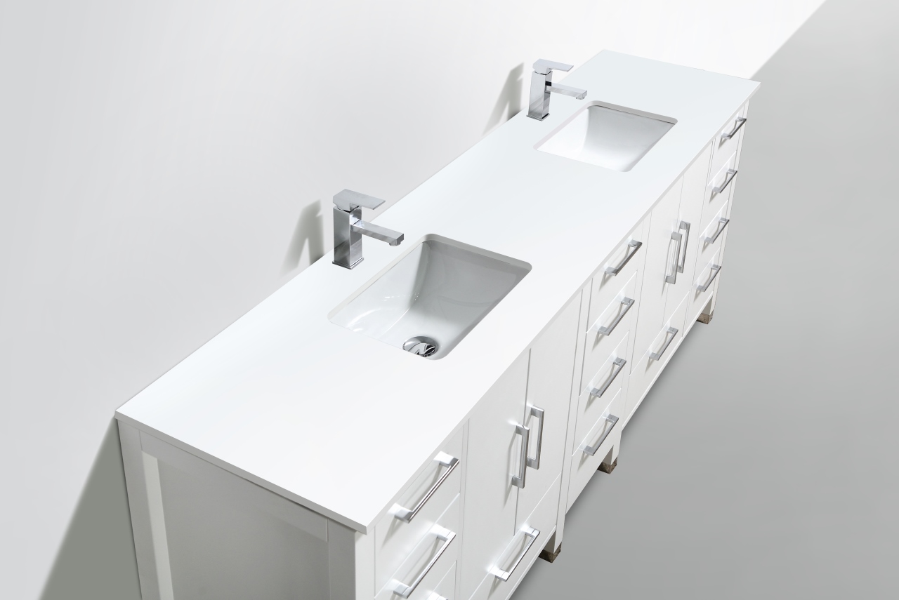 Anziano 84" High Gloss White Double Sink Vanity w/ White Countertop