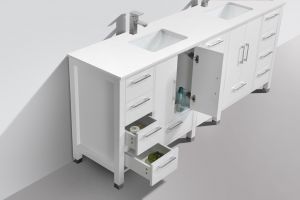 Anziano 84" High Gloss White Double Sink Vanity w/ White Countertop