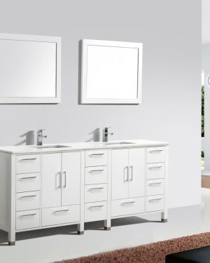 Anziano 84″ High Gloss White Double Sink Vanity w/ White Countertop