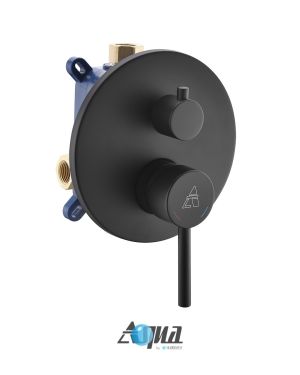 Aqua Rondo by KubeBath 2-Way Rough-In Valve W/ Cover Plate, Handle and Diverter – Black
