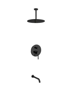 Aqua Rondo Black Shower Set w/ Ceiling Mount 12″ Rain Shower and Tub Filler