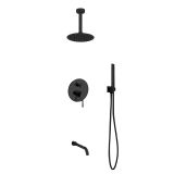 Aqua Rondo Black Shower Set w/ Ceiling Mount 8" Rain Shower, Handheld and Tub Filler