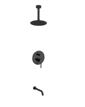 Aqua Rondo Black Shower Set w/ Ceiling Mount 8″ Rain Shower and Tub Filler