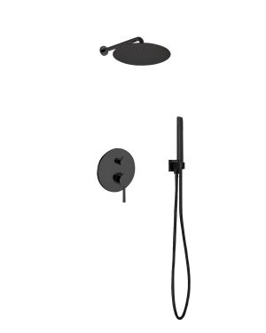Aqua Rondo Black Shower Set w/ 12″ Rain Shower and Handheld