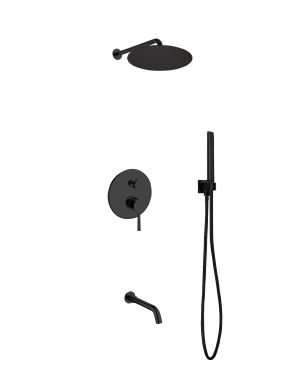 Aqua Rondo Black Shower Set w/ 12″ Rain Shower, Handheld and Tub Filler