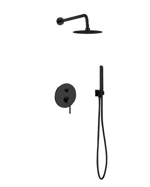 Aqua Rondo Black Shower Set w/ 8″ Rain Shower and Handheld