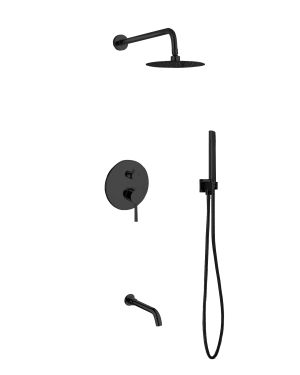 Aqua Rondo Black Shower Set w/ 8″ Rain Shower, Handheld and Tub Filler