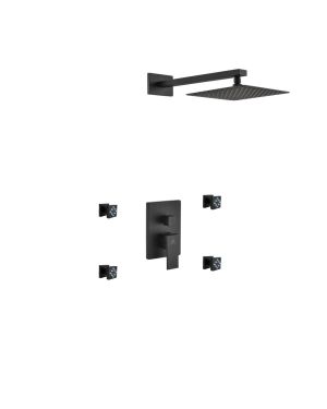 Aqua Piazza Black Shower Set with 8″ Square Rain Shower and 4 Body Jets
