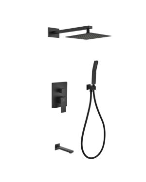 Aqua Piazza Black Shower Set w/ 8″ Square Rain Shower, Tub Filler and Handheld