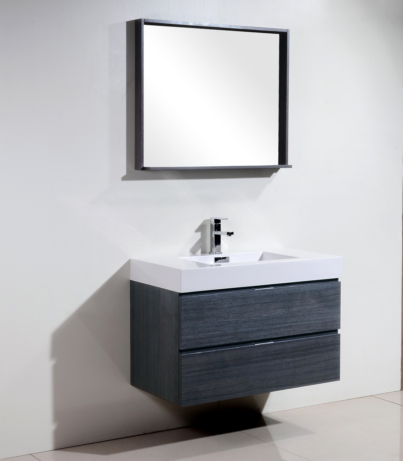 Bliss 36″ Gray Oak Wall Mount Modern Bathroom Vanity