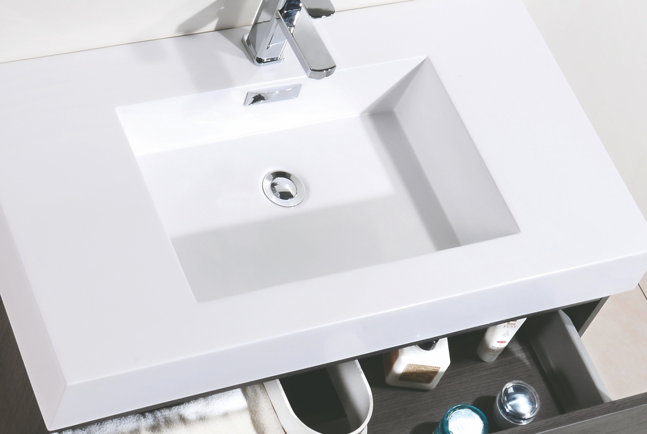 Bliss 36″ Gray Oak Wall Mount Modern Bathroom Vanity
