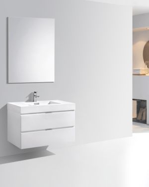 Bliss 36″ High Gloss White Wall Mount Modern Bathroom Vanity
