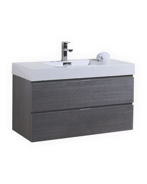 Bliss 40″ Gray Oak Wall Mount Modern Bathroom Vanity