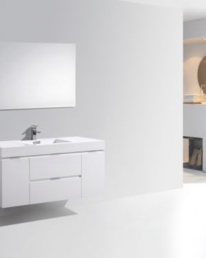 Bliss 48″ High Gloss White Wall Mount Modern Bathroom Vanity