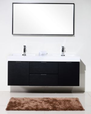 Bliss 60″ Black Wall Mount Double Sink Modern Bathroom Vanity