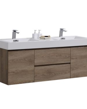 Bliss 60″ Butternut Wall Mount Double Sink Modern Bathroom Vanity