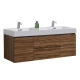 Bliss 60" Chestnut Wall Mount Double Sink Modern Bathroom Vanity