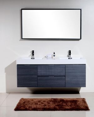 Bliss 60″ Gray Oak Wall Mount Double Sink Modern Bathroom Vanity