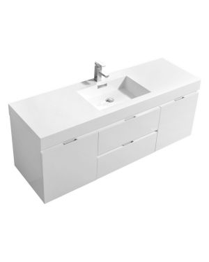 Bliss 60″ High Gloss White Wall Mount Single Sink Modern Bathroom Vanity