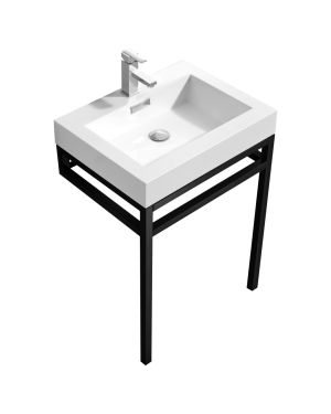 Haus 24″ Stainless Steel Console w/ White Acrylic Sink – Matte Black