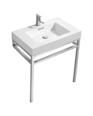 Haus 30″ Stainless Steel Console w/ White Acrylic Sink – Chrome