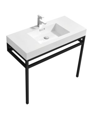 Haus 40″ Stainless Steel Console w/ White Acrylic Sink – Matte Black