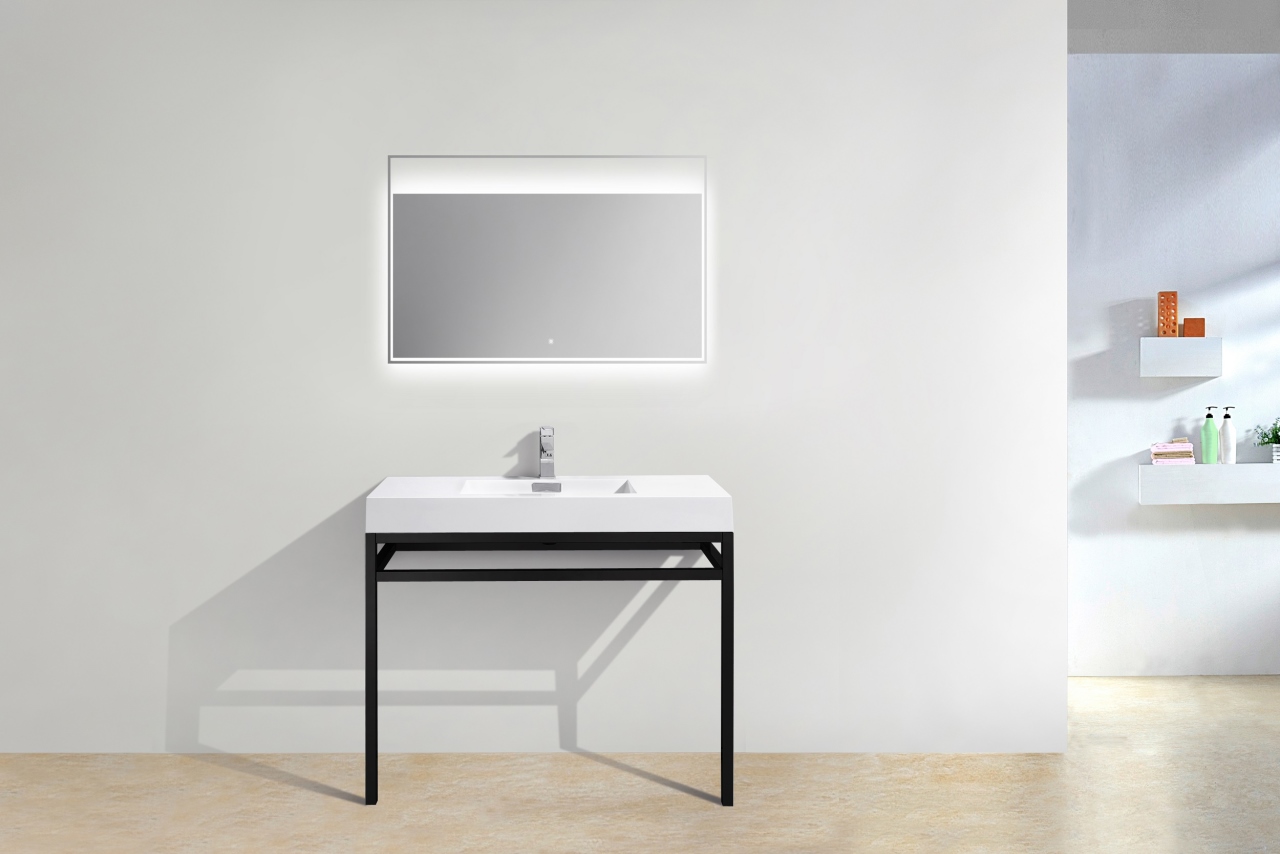 HAUS 40″ STAINLESS STEEL CONSOLE W/ WHITE ACRYLIC SINK – MATTE BLACK