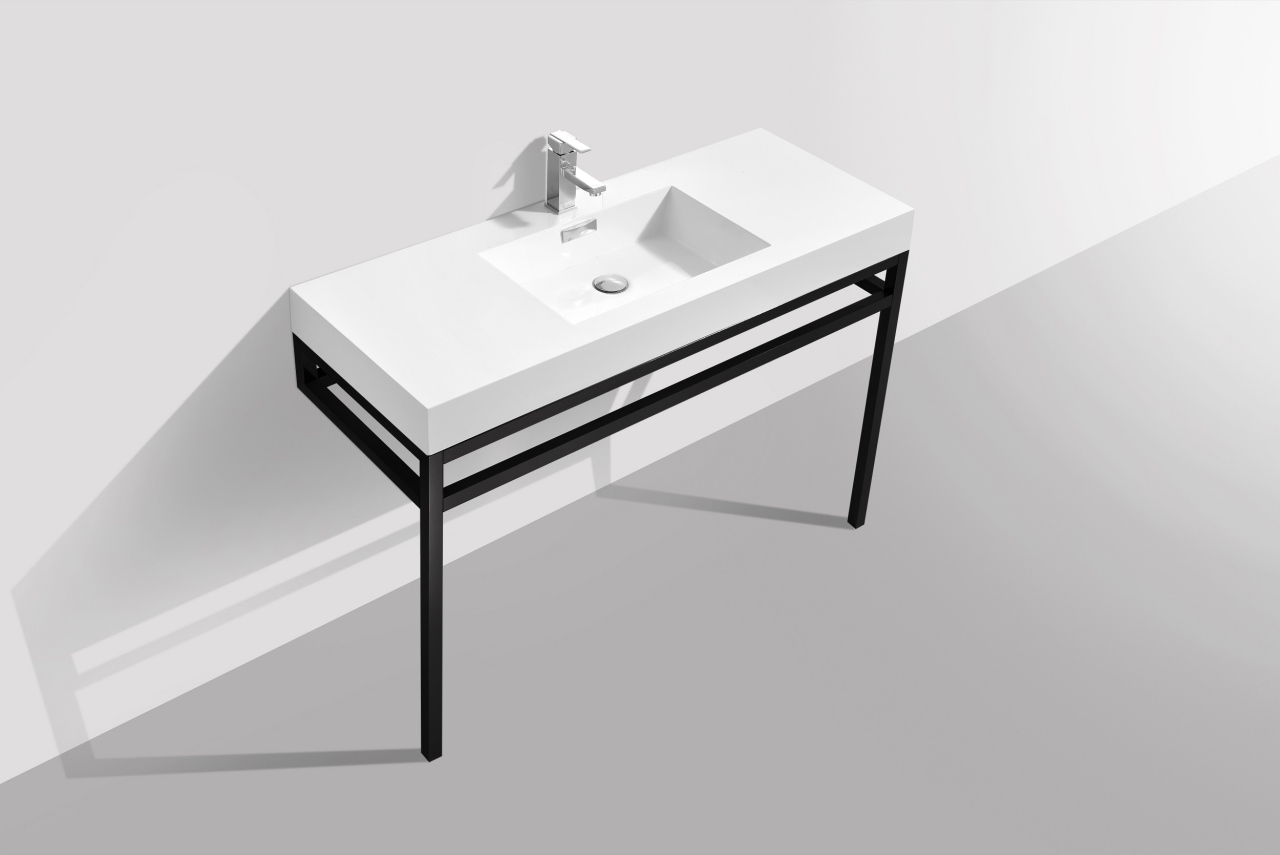 HAUS 48″ STAINLESS STEEL CONSOLE W/ WHITE ACRYLIC SINK – MATTE BLACK