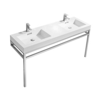 Haus 60" Double Sink Stainless Steel Console w/ White Acrylic Sink - Chrome