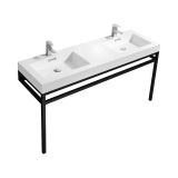 Haus 60" Double Sink Stainless Steel Console w/ White Acrylic Sink - Matte Black
