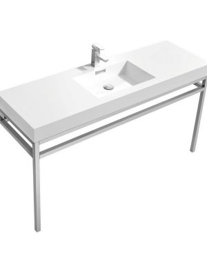 Haus 60″ Single Sink Stainless Steel Console w/ White Acrylic Sink – Chrome