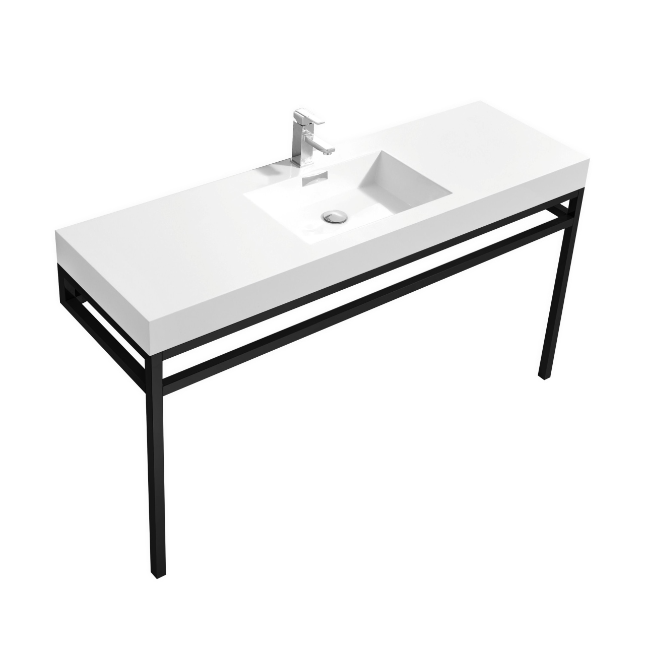 Haus 60" Single Sink Stainless Steel Console w/ White Acrylic Sink - Matte Black