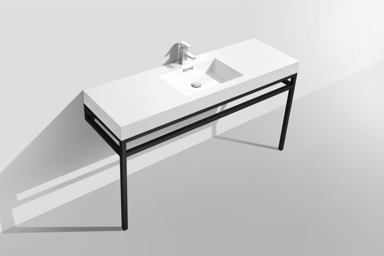 Haus 60" Single Sink Stainless Steel Console w/ White Acrylic Sink - Matte Black