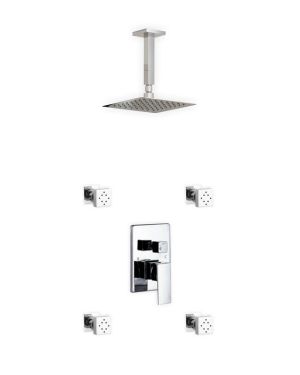 Aqua Piazza Shower Set w/ 8″ Ceiling Mount Square Rain Shower and 4 Body Jets