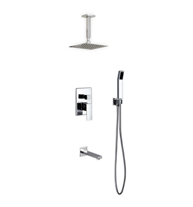 Aqua Piazza Shower Set w/ 8" Ceiling Mount Square Rain Shower, Handheld and Tub Filler